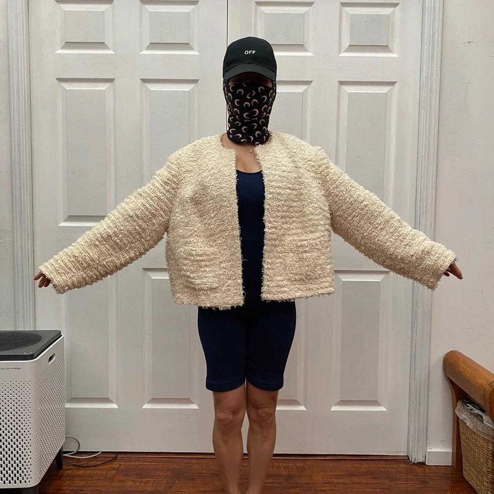 H&M Cream Bouclé Open-Front Jacket - Picture 8 of 11